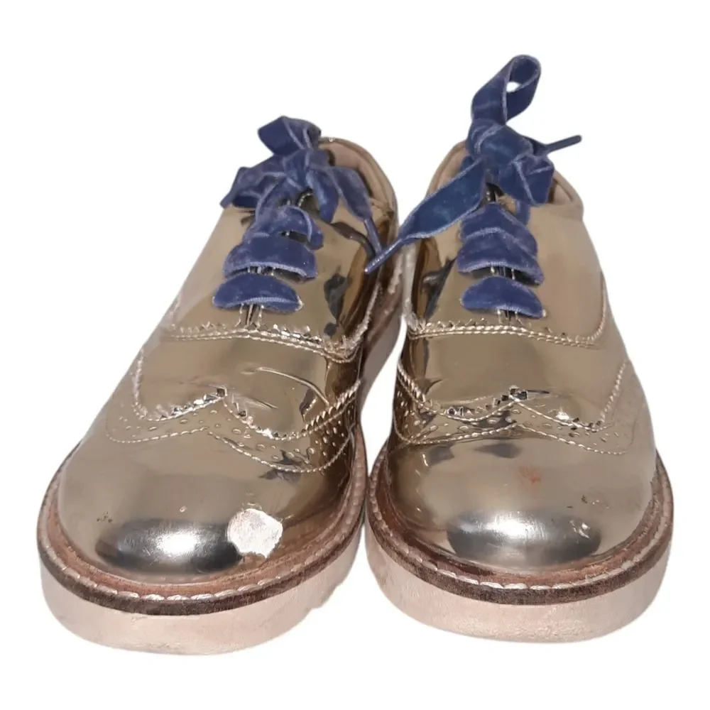 Mini Boden Shiny Gold  Shoes with Velvet Blue Laces